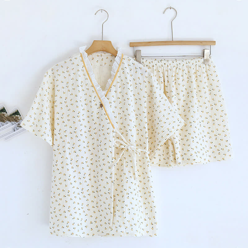 Ownkoti Short Sleeve Kimono Floral Cotton Pajama Set - image 1