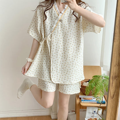 Ownkoti Short Sleeve Kimono Floral Cotton Pajama Set - image 3