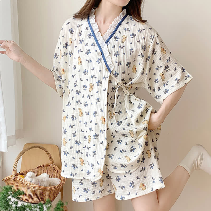 Ownkoti Refresh Floral Bunny Kimono Cotton Pajama Set - image 2