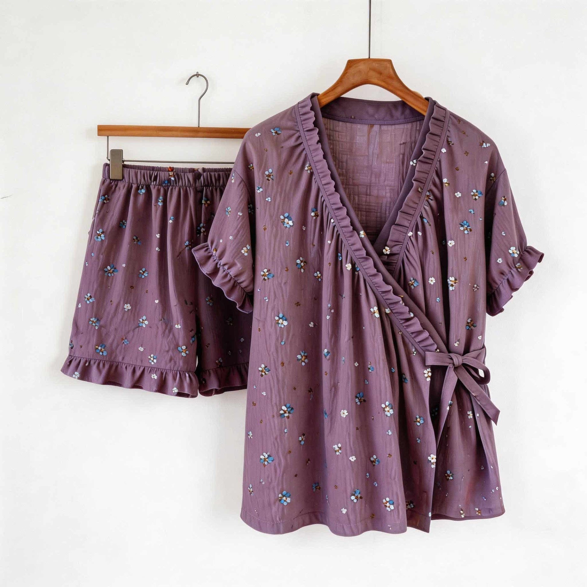 Ownkoti Elegant Purple Floral Ruffle Sleeve Pajamas - image 1