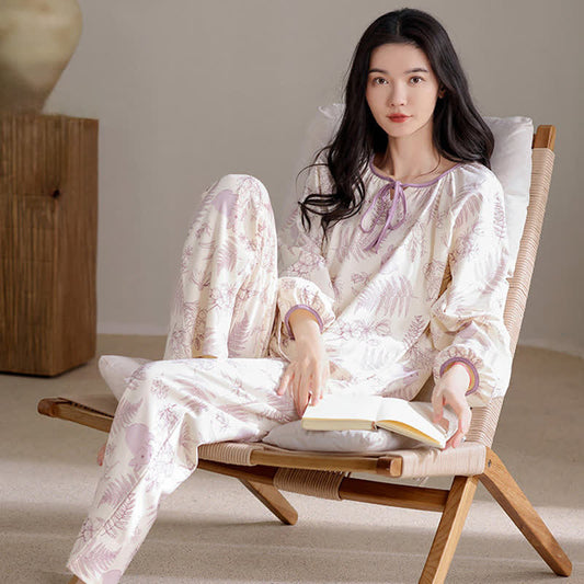 Ownkoti Botanical Cute Rabbit Cotton Loungwear Set - Purple - XXL - image 0