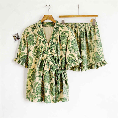 Ownkoti Refresh Green Floral Ruffle Sleeve Pajamas - image 4