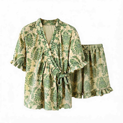 Ownkoti Refresh Green Floral Ruffle Sleeve Pajamas - image 5