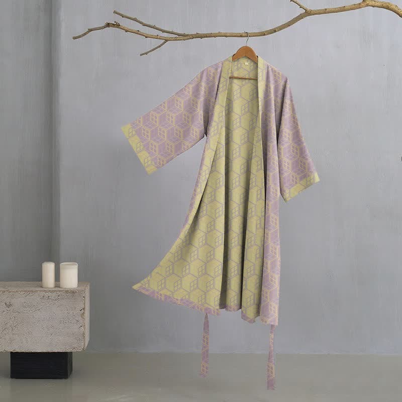 Ownkoti Geometric Hexagon Cotton Double Gauze Robe - Purple - XL - image 0