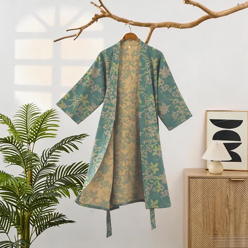 Ownkoti Vintage Rustic Floral Cotton Jacquard Robe - image 8