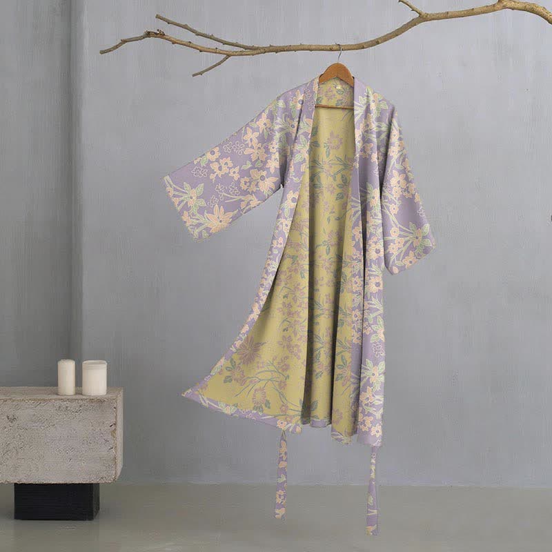 Ownkoti Vintage Rustic Floral Cotton Jacquard Robe - Purple - XXL - image 14