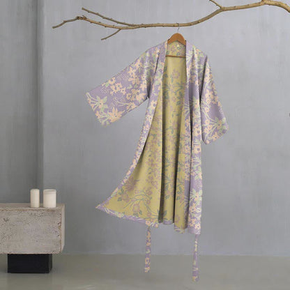 Ownkoti Vintage Rustic Floral Cotton Jacquard Robe - Purple - XXL - image 14