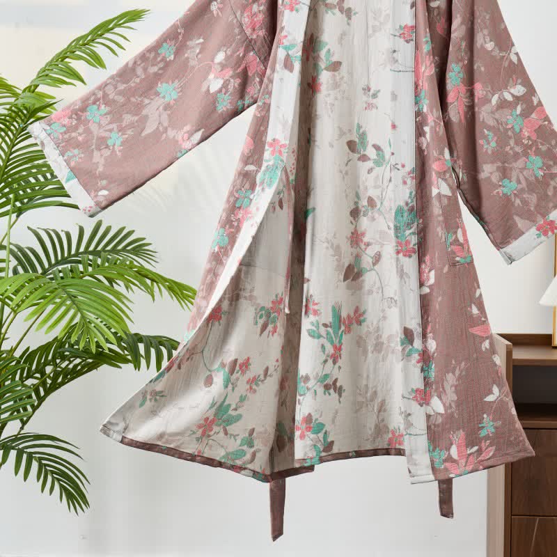 Ownkoti Vintage Floral Cotton Gauze Kimono Robe - image 3