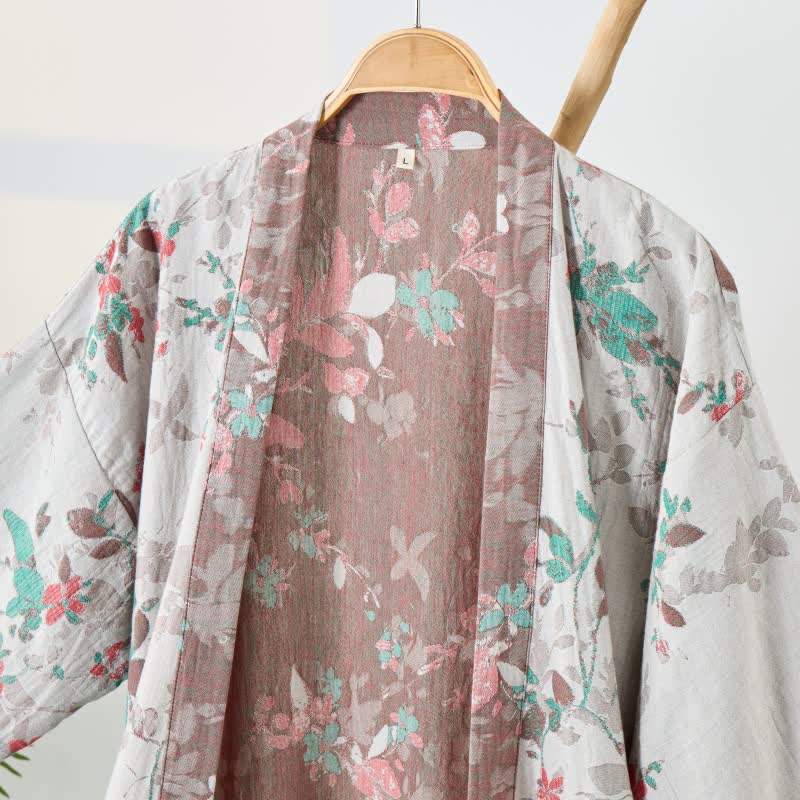 Ownkoti Vintage Floral Cotton Gauze Kimono Robe - image 9