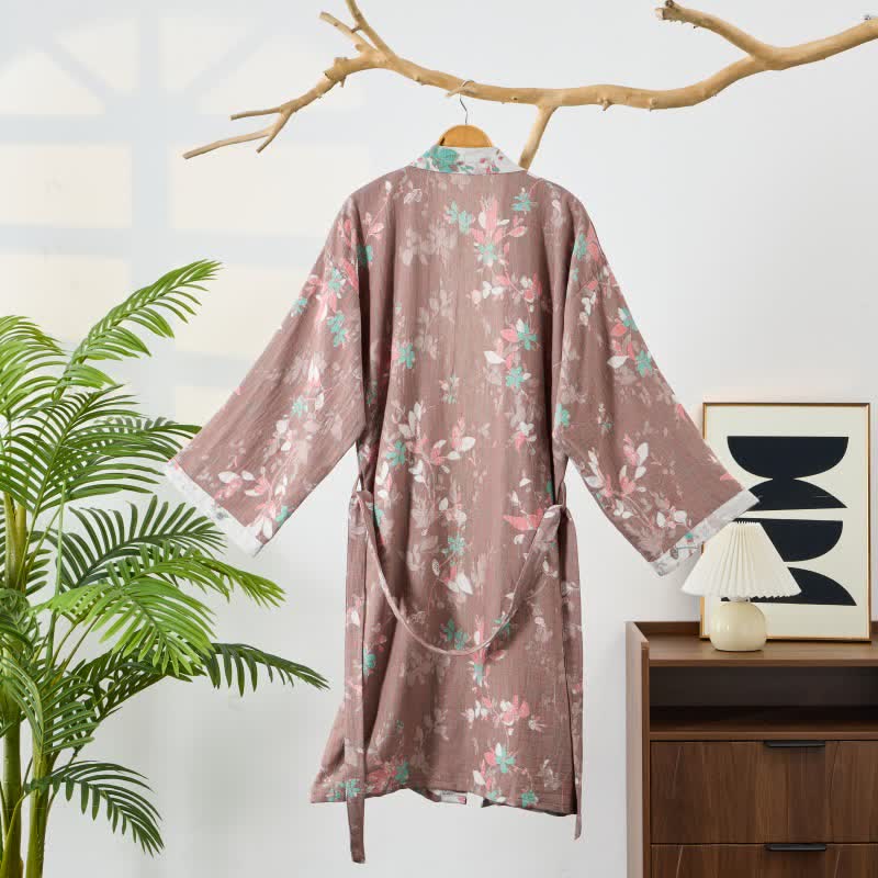 Ownkoti Vintage Floral Cotton Gauze Kimono Robe - image 1