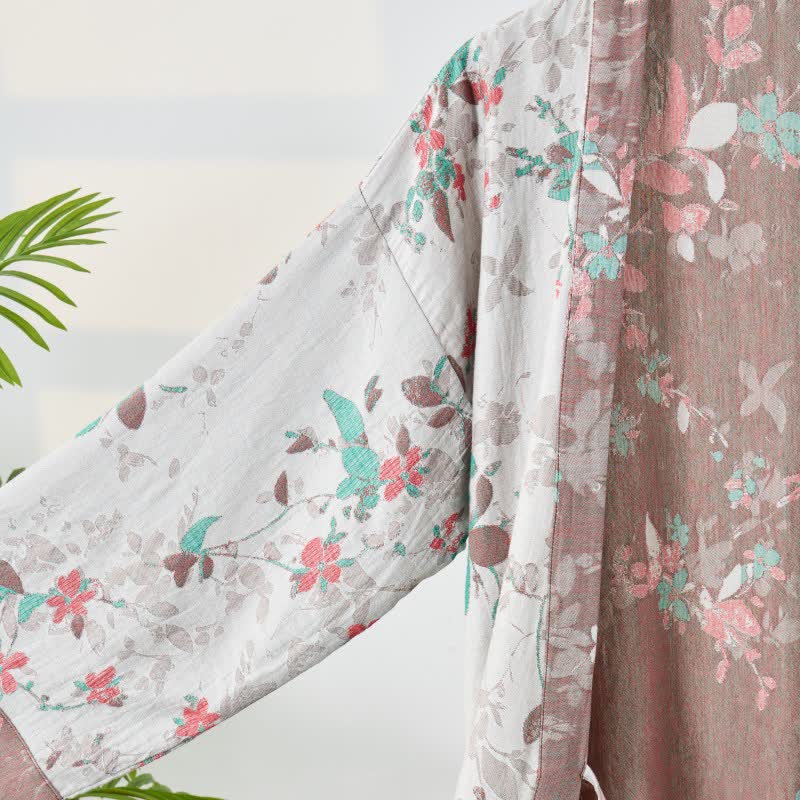 Ownkoti Vintage Floral Cotton Gauze Kimono Robe - image 11