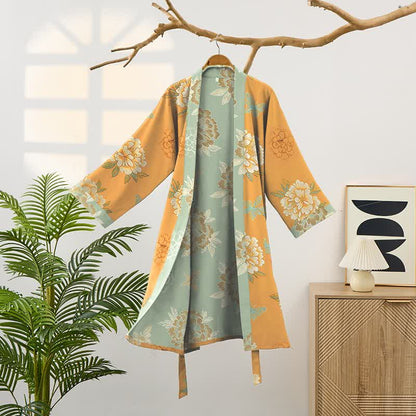 Ownkoti Yellow Peony Cotton Gauze Kimono Robe - image 2