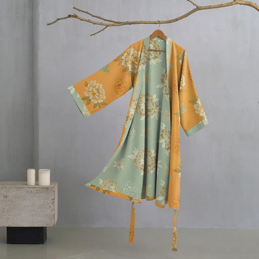 Ownkoti Yellow Peony Cotton Gauze Kimono Robe - Yellow - XL - image 0