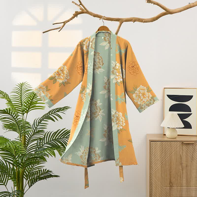 Ownkoti Yellow Peony Cotton Gauze Kimono Robe - image 1