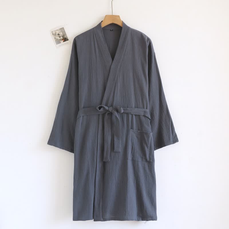 Ownkoti His and Hers Minimalist Cotton Robe - Men: Dark Gray - L - image 13