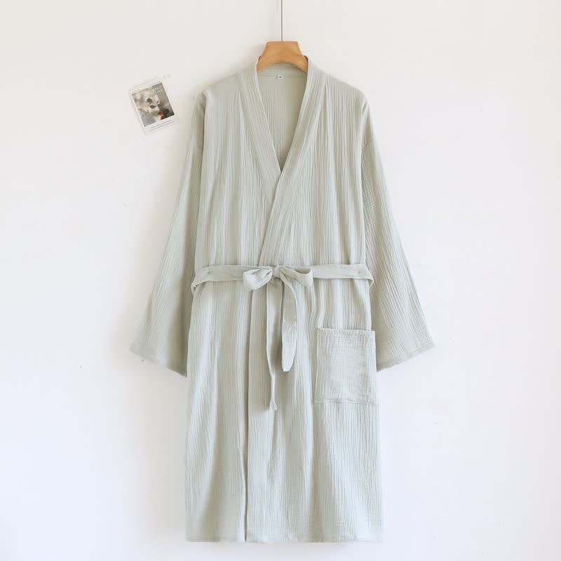 Ownkoti His and Hers Minimalist Cotton Robe - Women: Green - L - image 12