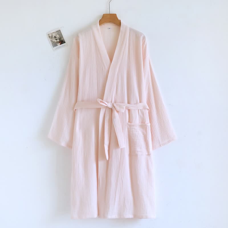 Ownkoti His and Hers Minimalist Cotton Robe - Women: Pink - L - image 4
