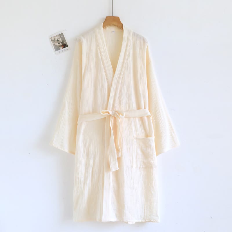 Ownkoti His and Hers Minimalist Cotton Robe - Women: Beige - L - image 11