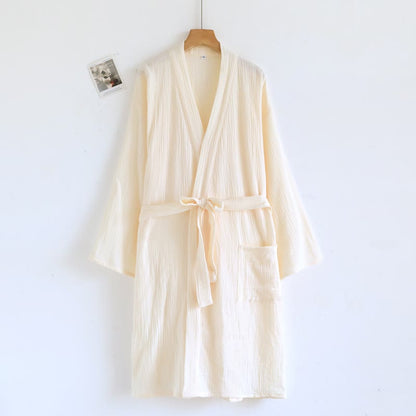 Ownkoti His and Hers Minimalist Cotton Robe - Women: Beige - L - image 11