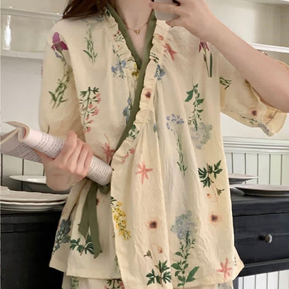 Ownkoti Hydrangea Botanical Ruffle Sleeve Pajamas - image 3