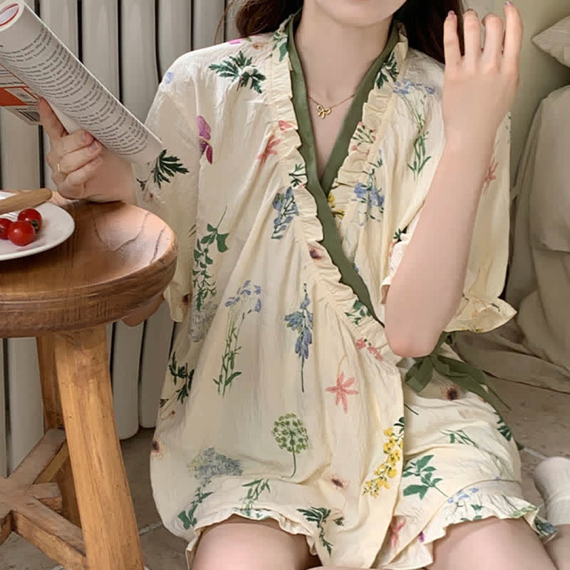 Ownkoti Hydrangea Botanical Ruffle Sleeve Pajamas - image 2