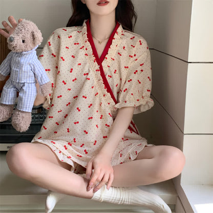 Ownkoti Cherry Polka Dot Ruffle Sleeve Pajamas - image 2