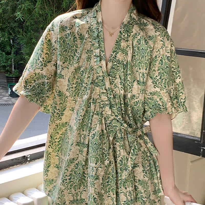 Ownkoti Refresh Green Floral Ruffle Sleeve Pajamas - image 3
