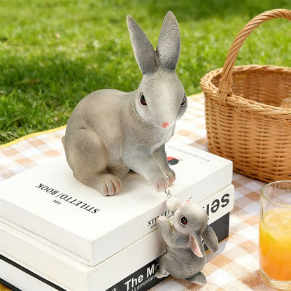 Ownkoti Resin Mother and Baby Bunny Decor - Gray - image 10