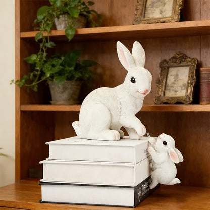 Ownkoti Resin Mother and Baby Bunny Decor - White - image 3