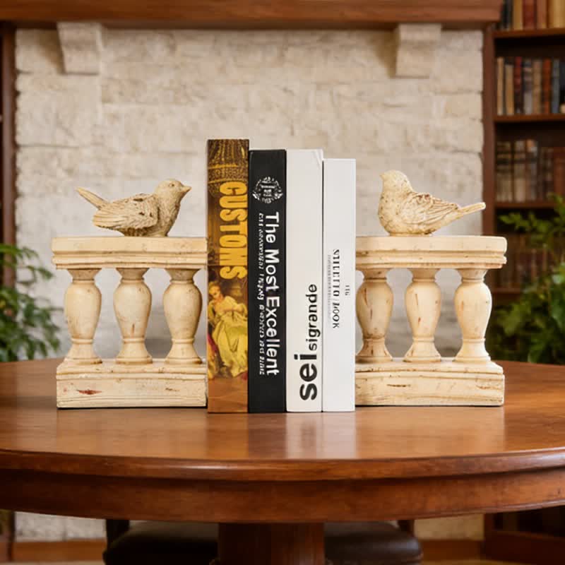 Ownkoti Resin Bird on Railing Bookend Decor - Cream-coloured - image 0