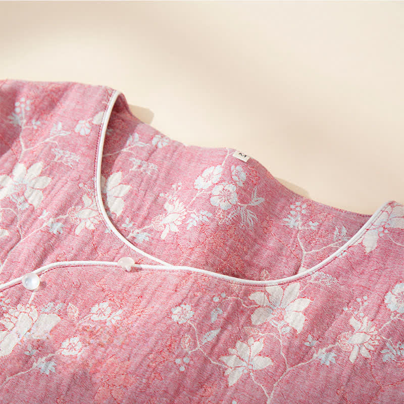 Ownkoti Oriental Pink Floral Cotton Linen Pajamas - image 2