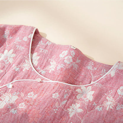 Ownkoti Oriental Pink Floral Cotton Linen Pajamas - image 2