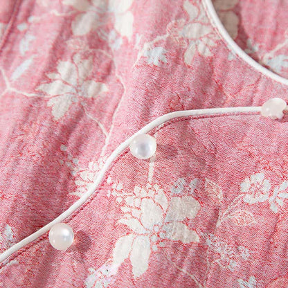 Ownkoti Oriental Pink Floral Cotton Linen Pajamas - image 3