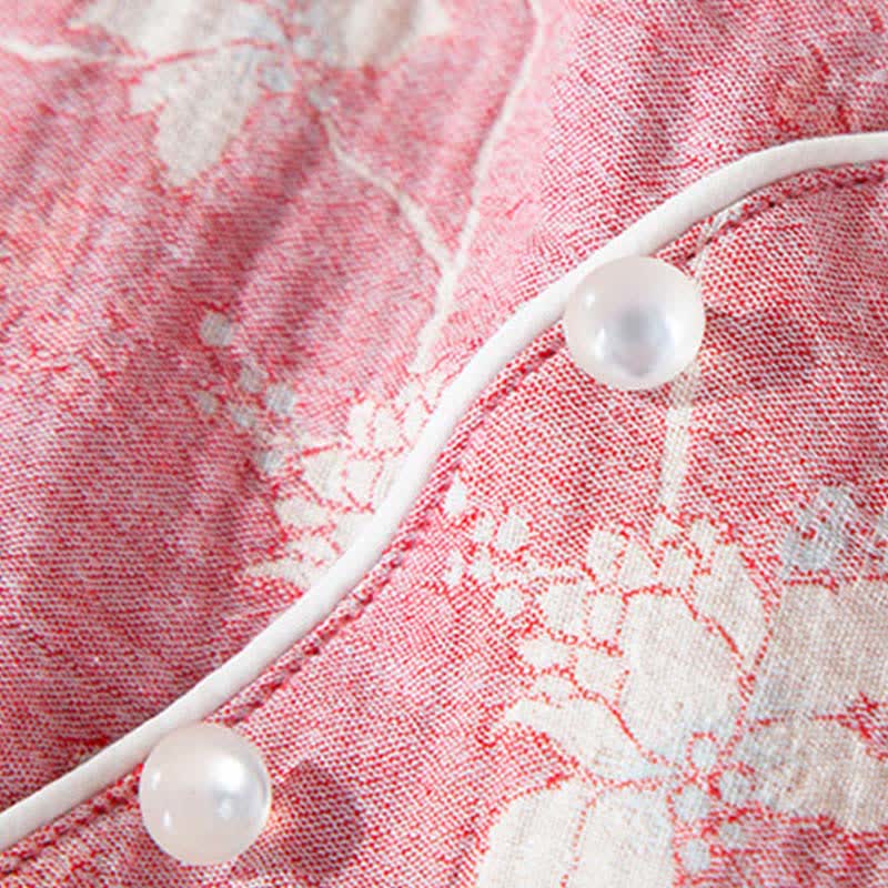 Ownkoti Oriental Pink Floral Cotton Linen Pajamas - image 7