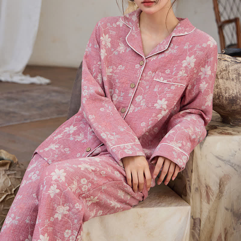 Ownkoti Vintage Floral Jacquard Cotton Linen Pajamas - image 1