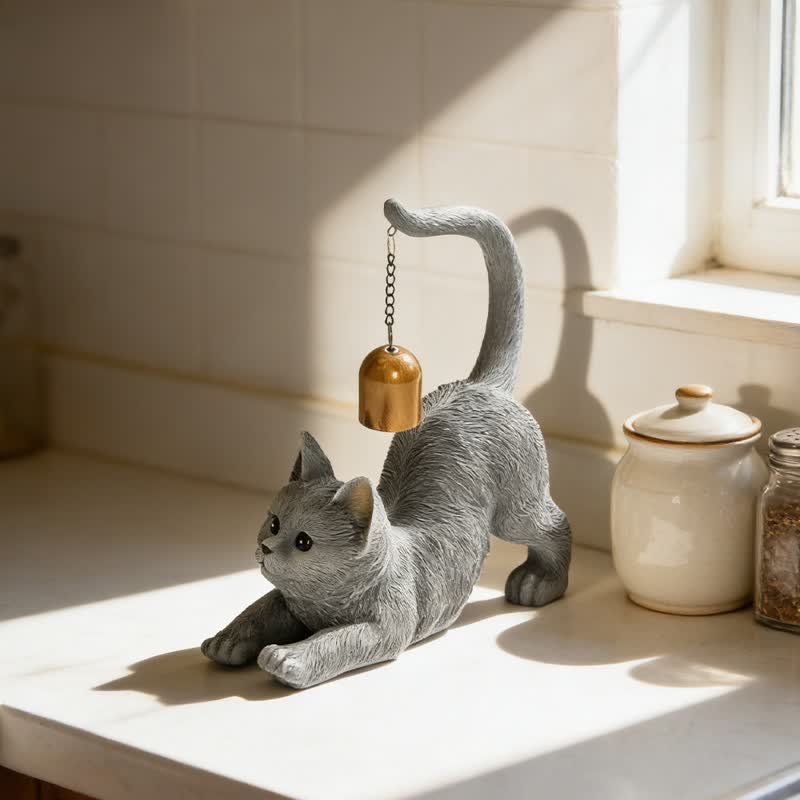Ownkoti Cat Tail Bell Figurine Decor - Gray - image 4