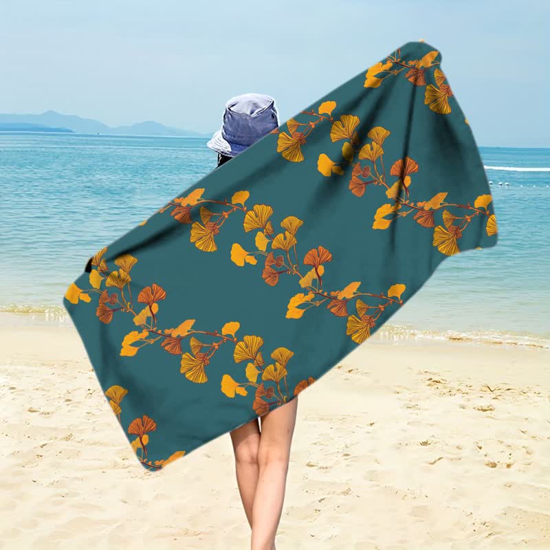 Ownkoti Nature Ginkgo Leaf Beach Towel - Dark Green - 59" x 27" - image 24