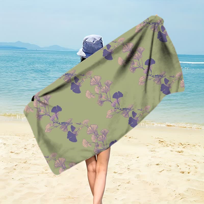 Ownkoti Nature Ginkgo Leaf Beach Towel - Purple & Green - 59" x 27" - image 36