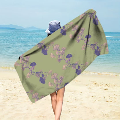 Ownkoti Nature Ginkgo Leaf Beach Towel - Purple & Green - 59" x 27" - image 36