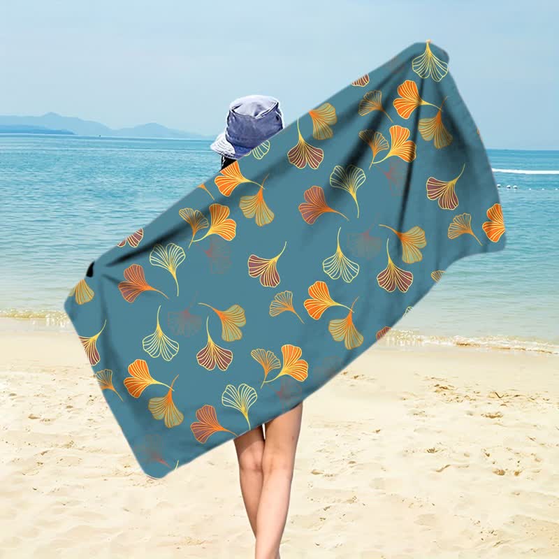 Ownkoti Elegant Ginkgo Leaf Beach Towel - Blue - 59" x 27" - image 0
