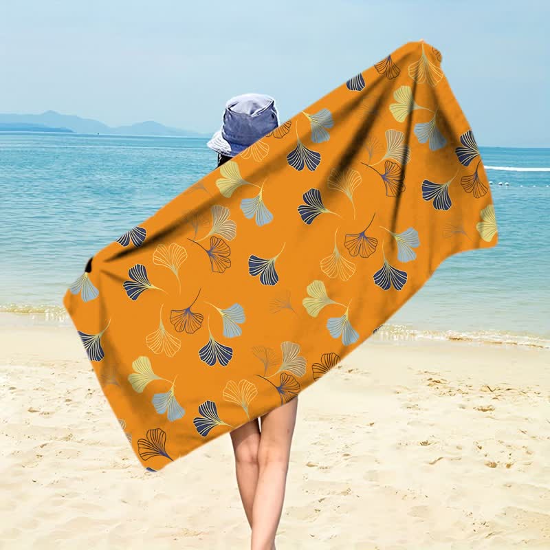 Ownkoti Elegant Ginkgo Leaf Beach Towel - Orange - 59" x 27" - image 5