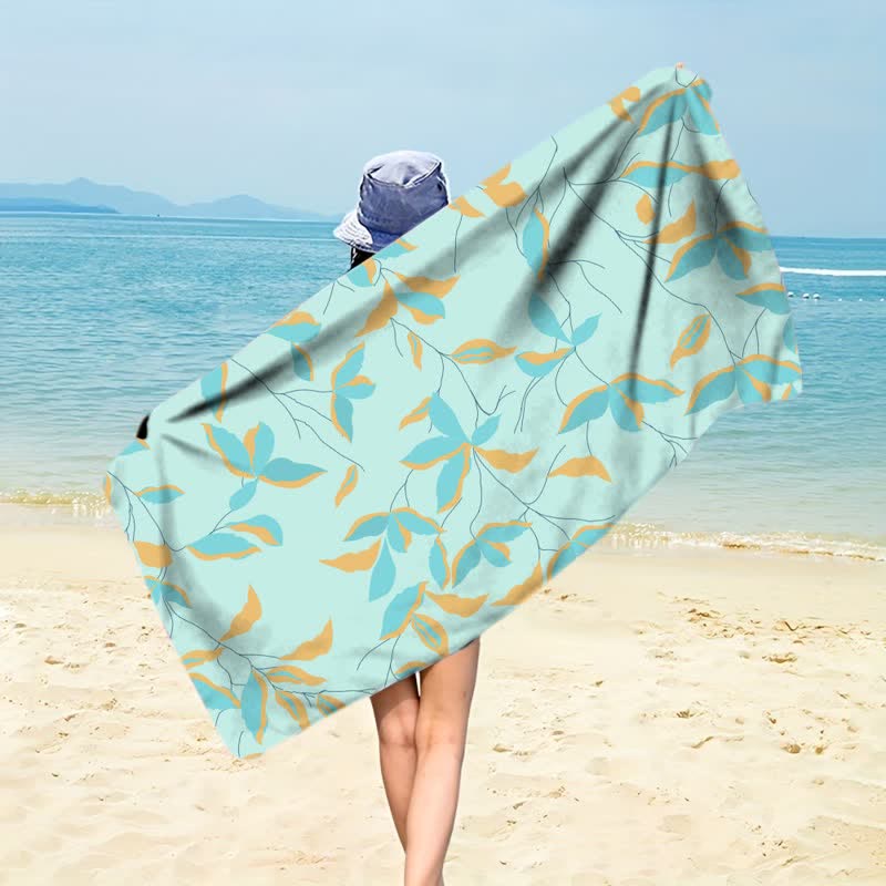 Ownkoti Artistic Botanical Leaf Beach Towel - Light Green - 59" x 27" - image 0