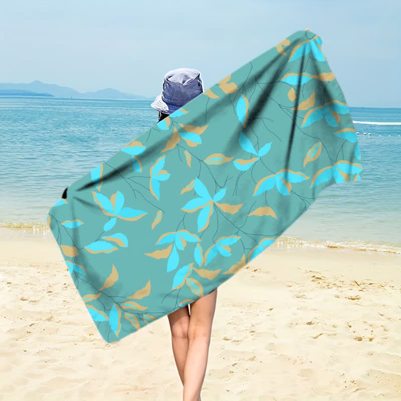 Ownkoti Artistic Botanical Leaf Beach Towel - Dark Green - 59" x 27" - image 5
