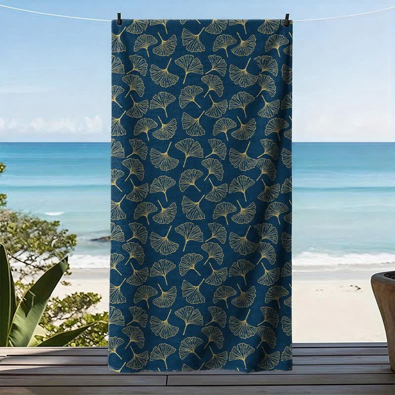 Ownkoti Line Art Ginkgo Leaf Beach Towel - image 3