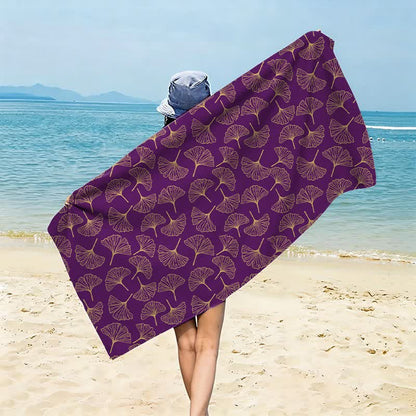 Ownkoti Line Art Ginkgo Leaf Beach Towel - Purple - 59" x 27" - image 12