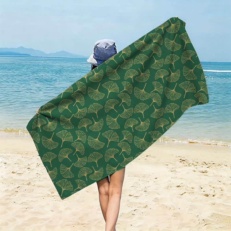 Ownkoti Line Art Ginkgo Leaf Beach Towel - Green - 59" x 27" - image 8