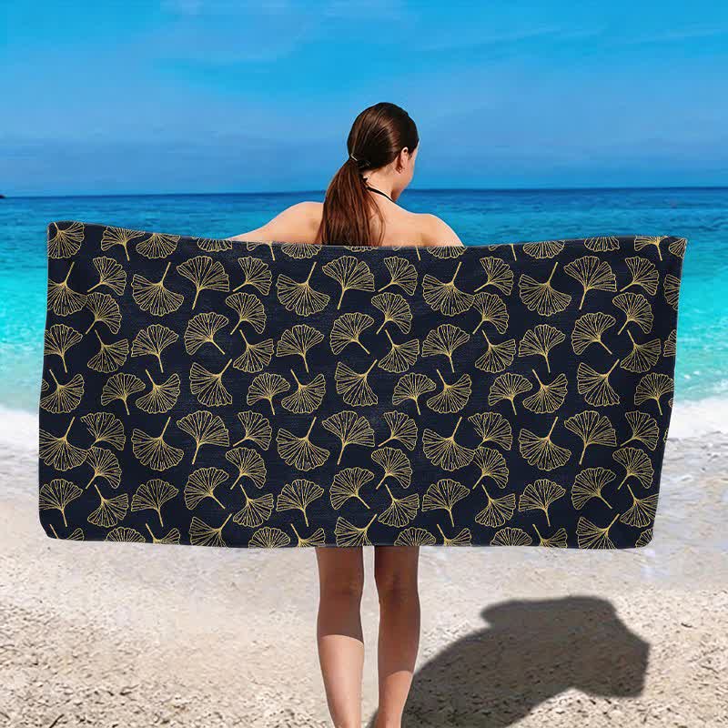 Ownkoti Line Art Ginkgo Leaf Beach Towel - image 6