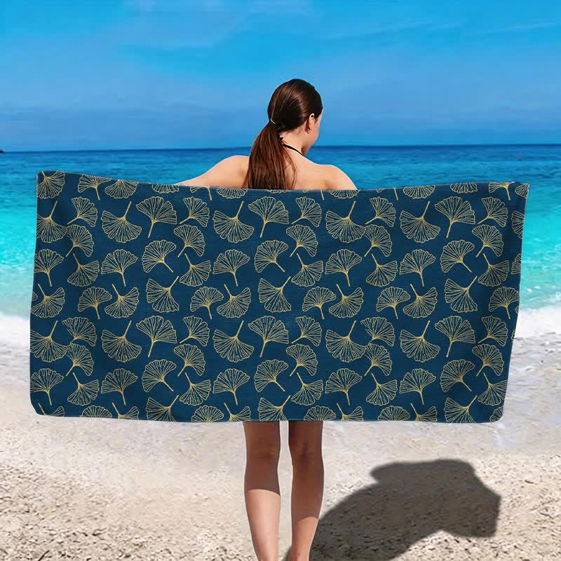 Ownkoti Line Art Ginkgo Leaf Beach Towel - image 2
