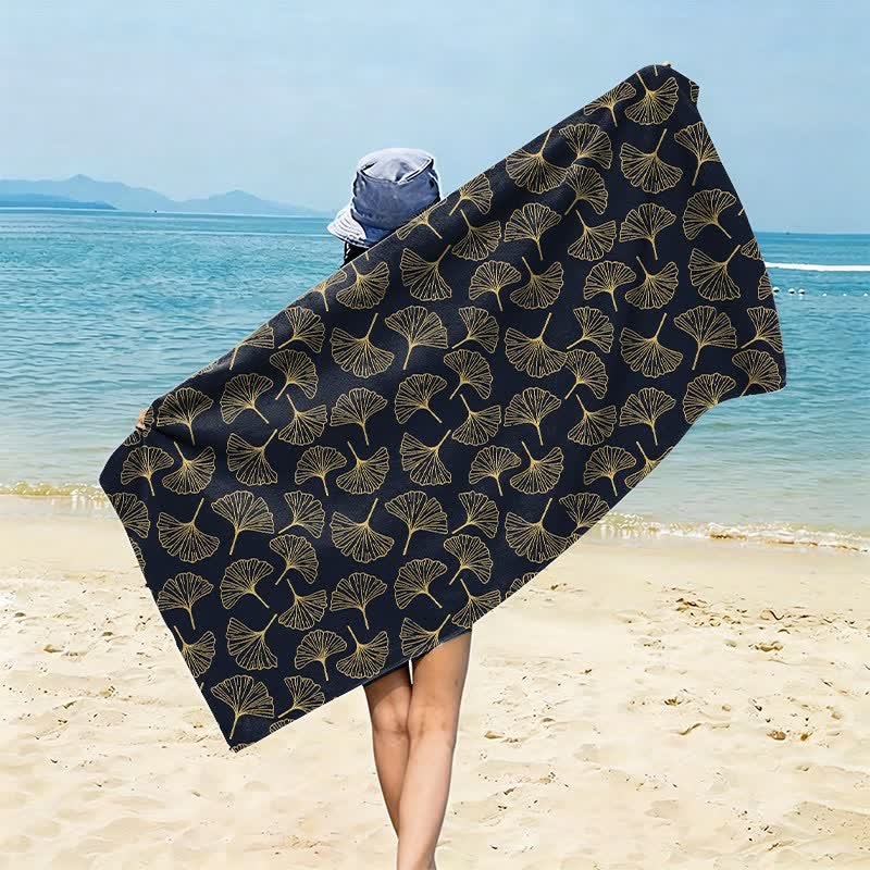 Ownkoti Line Art Ginkgo Leaf Beach Towel - Black - 59" x 27" - image 4