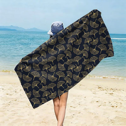 Ownkoti Line Art Ginkgo Leaf Beach Towel - Black - 59" x 27" - image 4